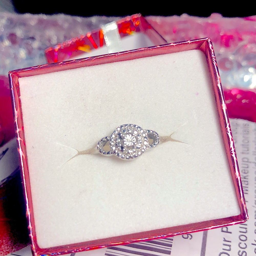 Sterling Silver Halo 3 layered Promise Ring